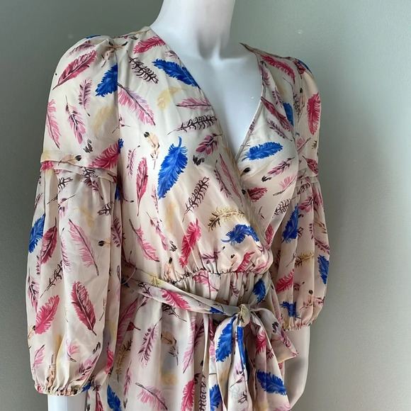ANTHROPOLOGIE Nathalie Lete Paris Galah Feather Print Silk Midi Dress Size 4 - Picture 5 of 9
